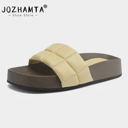 JOZHAMTA Size 34-39 Women Real Leather Slippers Flat Heels Summer Shoes Fashion Outdoor Sandals Student Casual Women Footwear