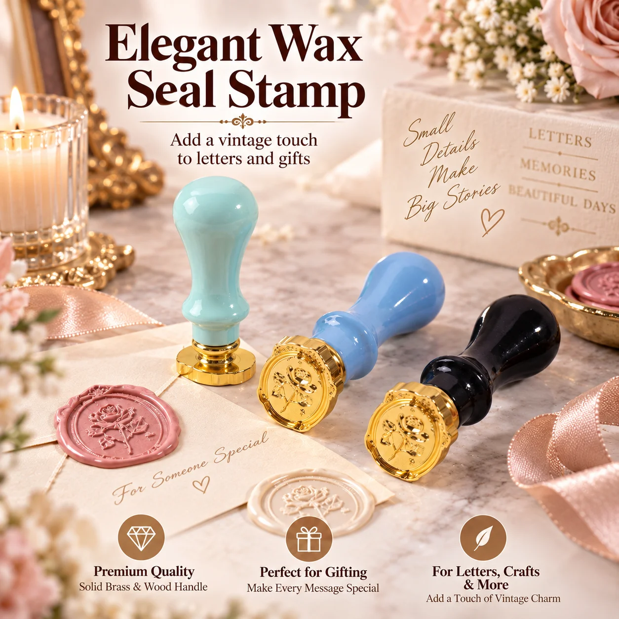 アンティーク調のバラの模様が入ったワックスシールスタンプ。5 - Wedding Envelopes のレビューと価格