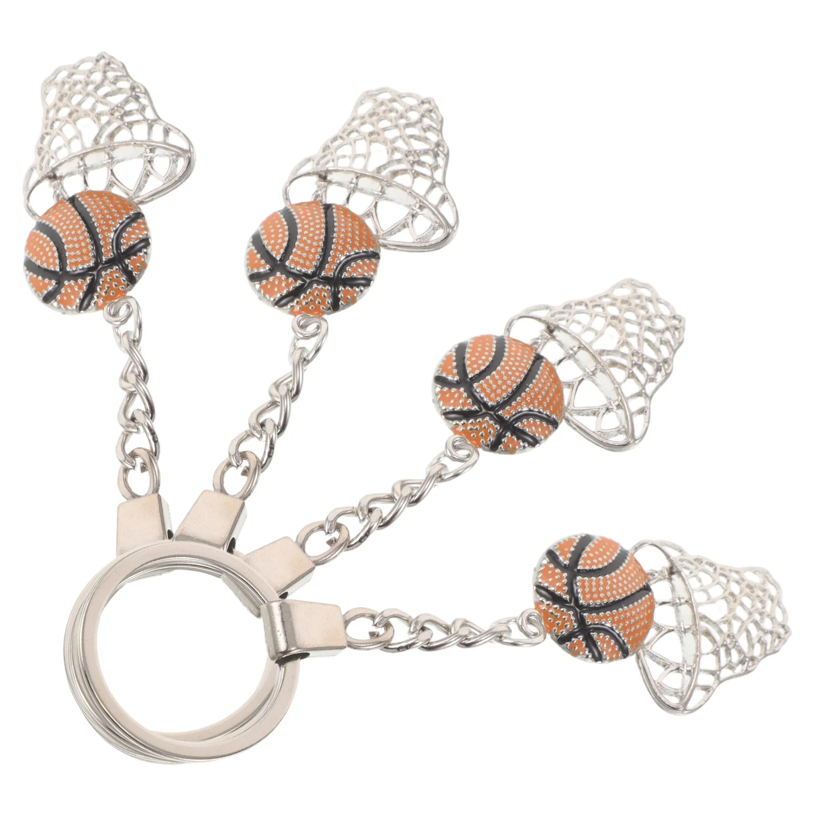 4pcs Basketball Hoop Keychain Alloy Sports Ball Pendant Key Ring For Fans Durable Portable Basketball Themed