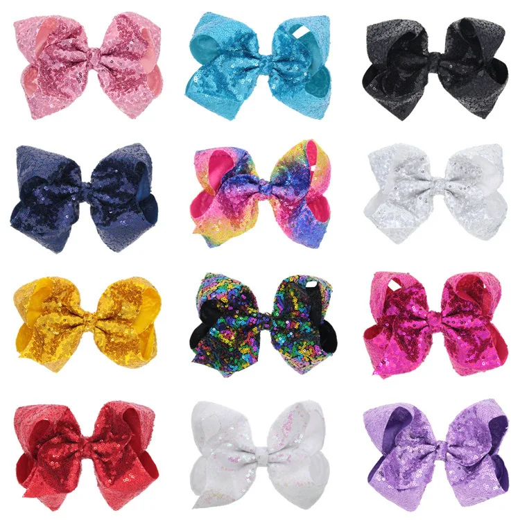 7 inch Big Large Sequin Grosgrain Ribbon Hair Bow Alligator Clips Barrette Bowknot Headwear Children Girls Hair Accessories