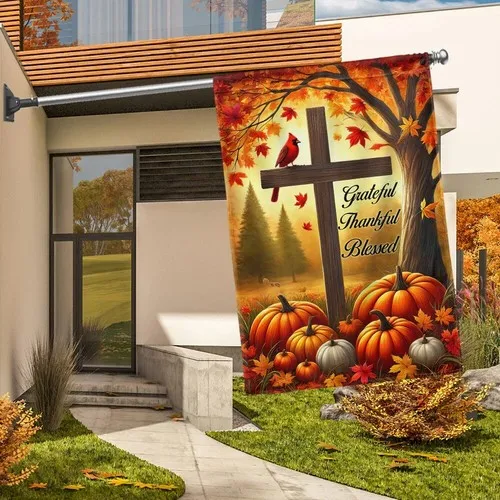 Fall Jesus Cross Grateful Thankful Blessed Thanksgiving Halloween Graden Flag FFLCCE ZZA WWL IIC