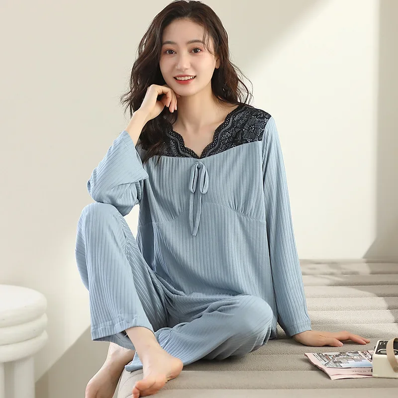 Pajama Pants Set Long Sleeve Pants Women's Clothing Spring Autumn Button Cardigan Comfortable Casual Fashionable Breathable