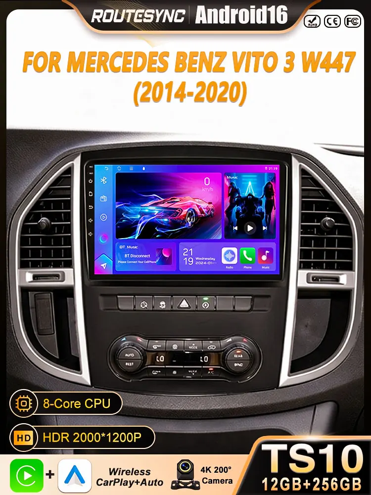 Android 15 Carplay Auto Autoradio voor Mercedes Benz Vito 3 W447 2014-2020 Navigatie Multimedia Videospeler Stereo Head Unit BT - afbeelding 2