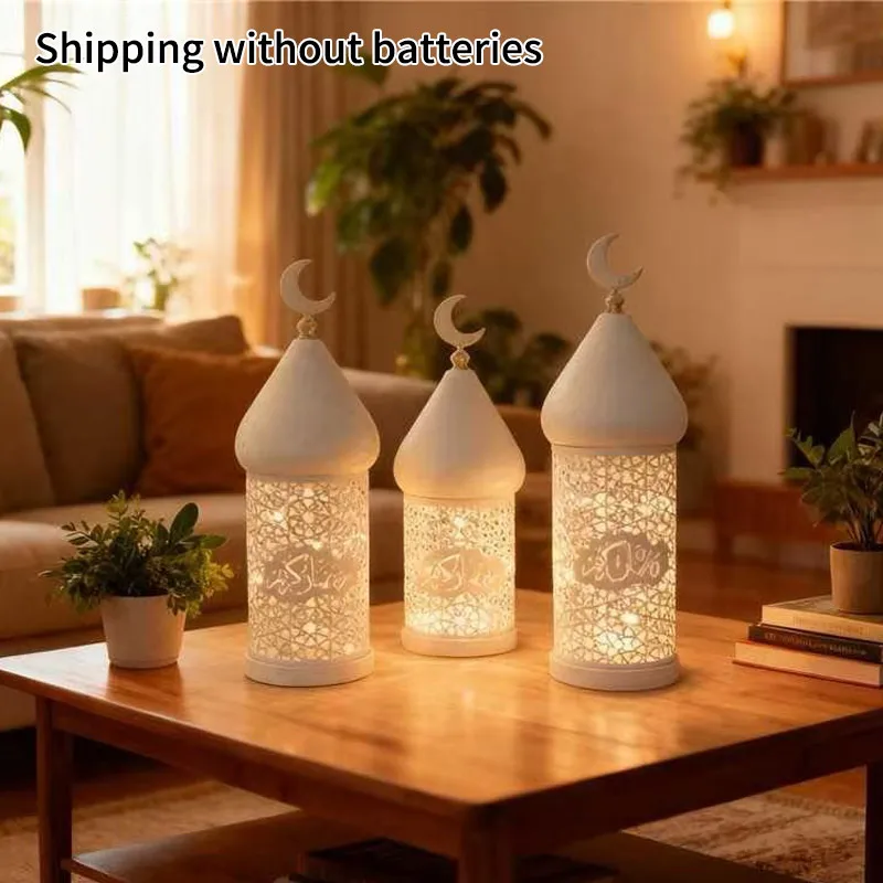 New Metal Moroccan Style Lantern White Hollow Pattern Home Decor Soft LED Light Bedside Night Light Holiday Gift Warm Atmosphere