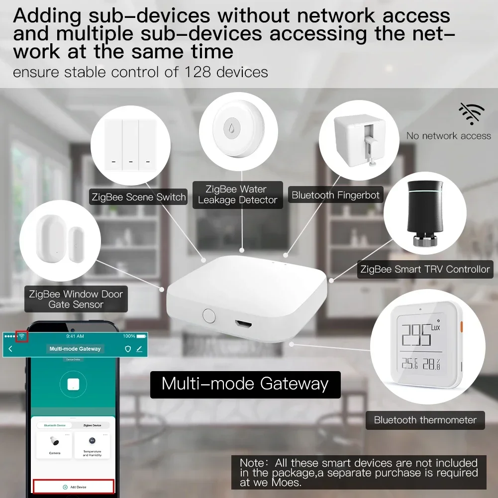 MOES-Puerta de enlace inteligente multimodo ZigBee, Hub de malla con Bluetooth, funciona con la aplicación inteligente Tuya, Control por voz a