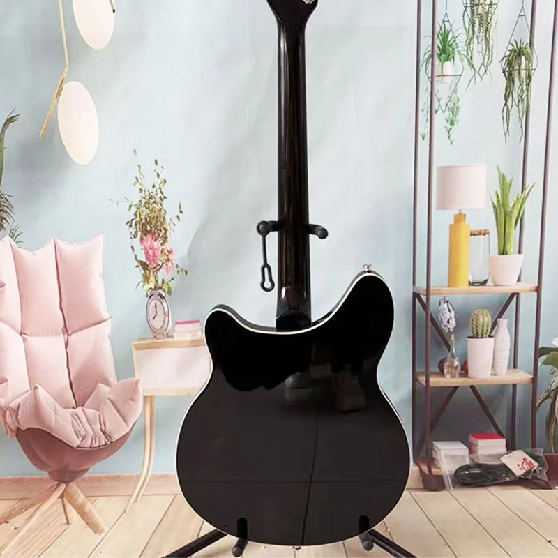 6‑string Black Semi‑Hollow Electric Guitar, Basswood Body, Maple Neck, Tremolo System, Rock Style, Right‑Handed Model, Holiday G