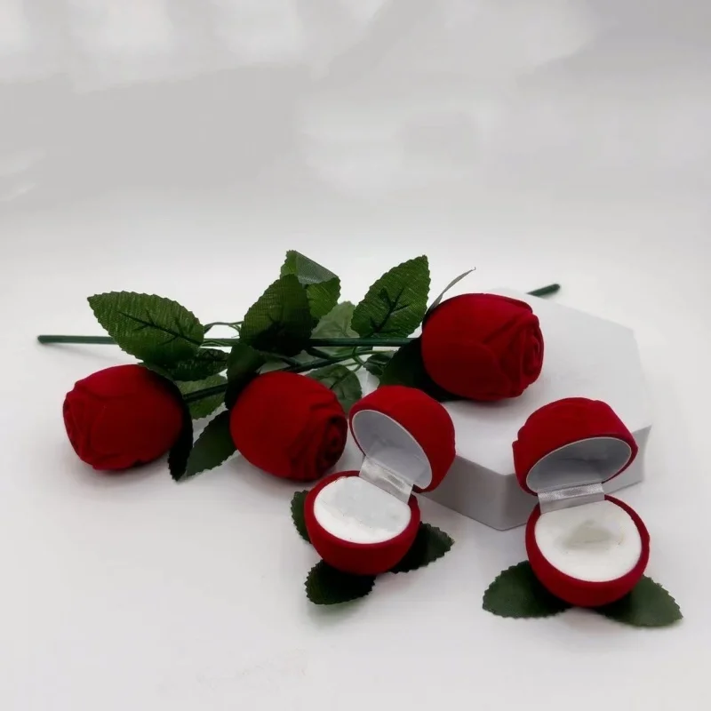 1PC Red Small Rose Ring Box Valentine's Day Jewelry Box Jewelry Packaging Box Mini Gift Box