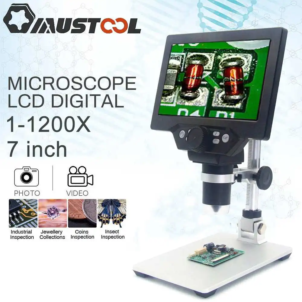 MUSTOOL G1200 7inch Digital Microscope 12MP Large Color Screen Large Base LCD Display 1-1200X Continuous Amplify Microscope