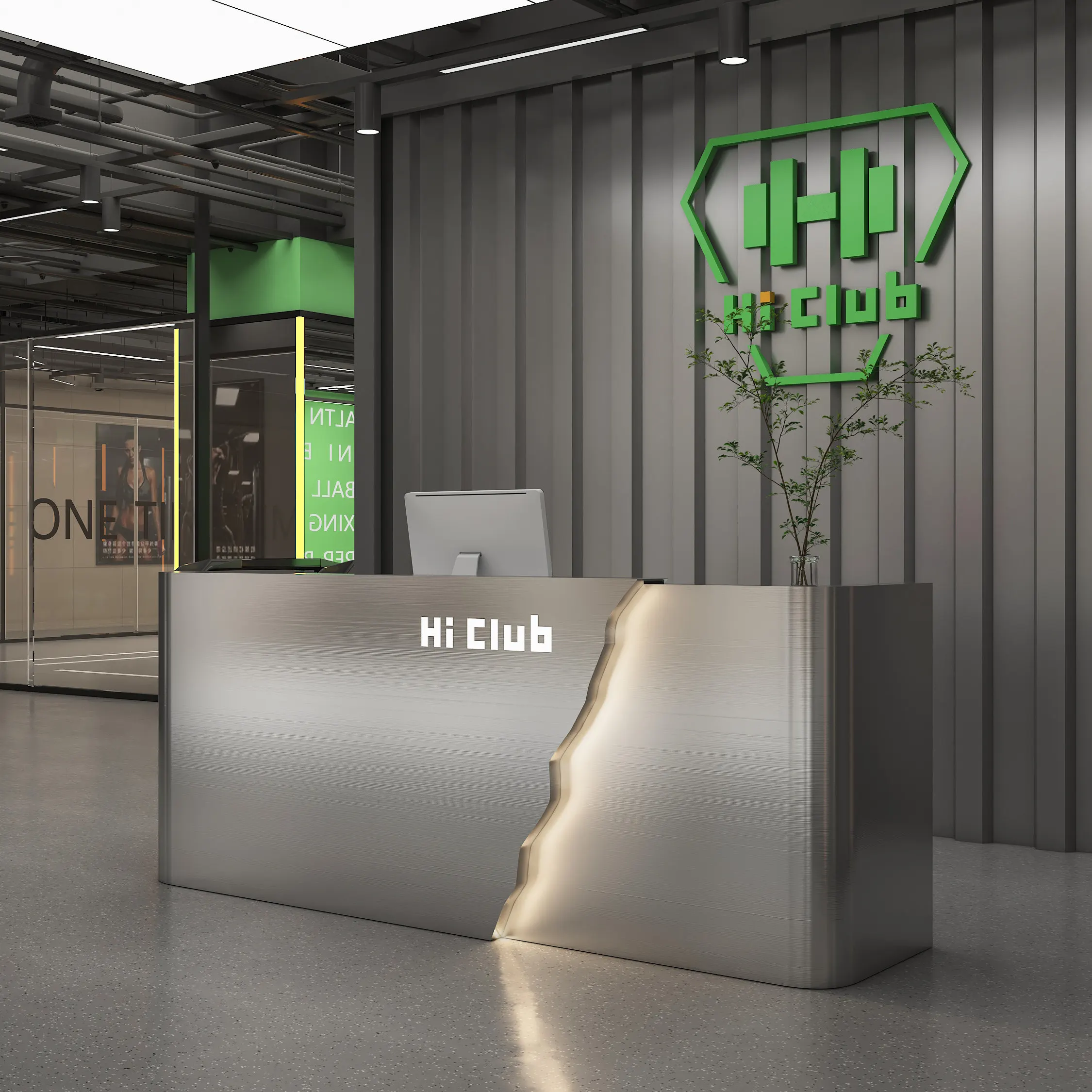 Gym Front Desk Dance Studio Checkout Page Barber Bar Arc Stainless Steel Bar Reception Desk
