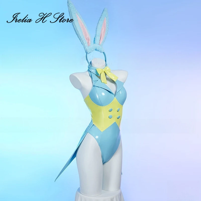 Irelia H أنيمي بو مثير ينغيرييس الجلود تأثيري حلي عيد الفصح الأزرق أرنب فتاة بذلة لالتقاط الصور الخاصة هالوين زي