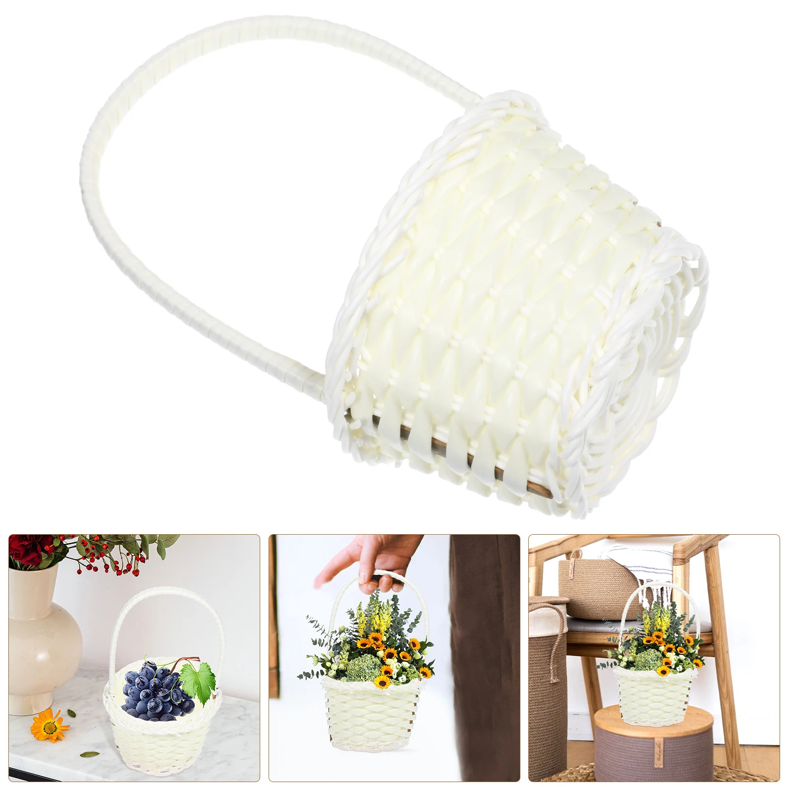 

5Pcs Plastic Rattan Woven Baskets Small Rustic Storage Organizer Desktop Fruit Flower Basket Home Decor Woven Basket