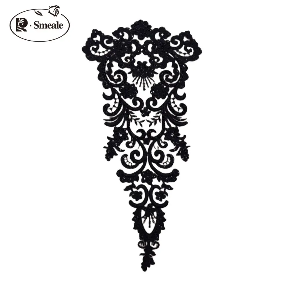 Black Red Ivory Beaded Luxury Embroidery Lace Back Flower Stickers Wedding Dress Fashion Show Decoration Handmade DIY RS2957