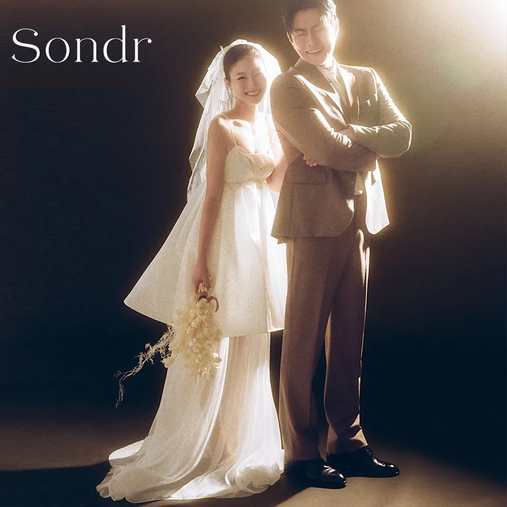 

Sondr Customized Elegant Korean Wedding Dresses Photo Shoot Spaghetti Straps Tiered Tulle Floor-Length Bridal Party Gown
