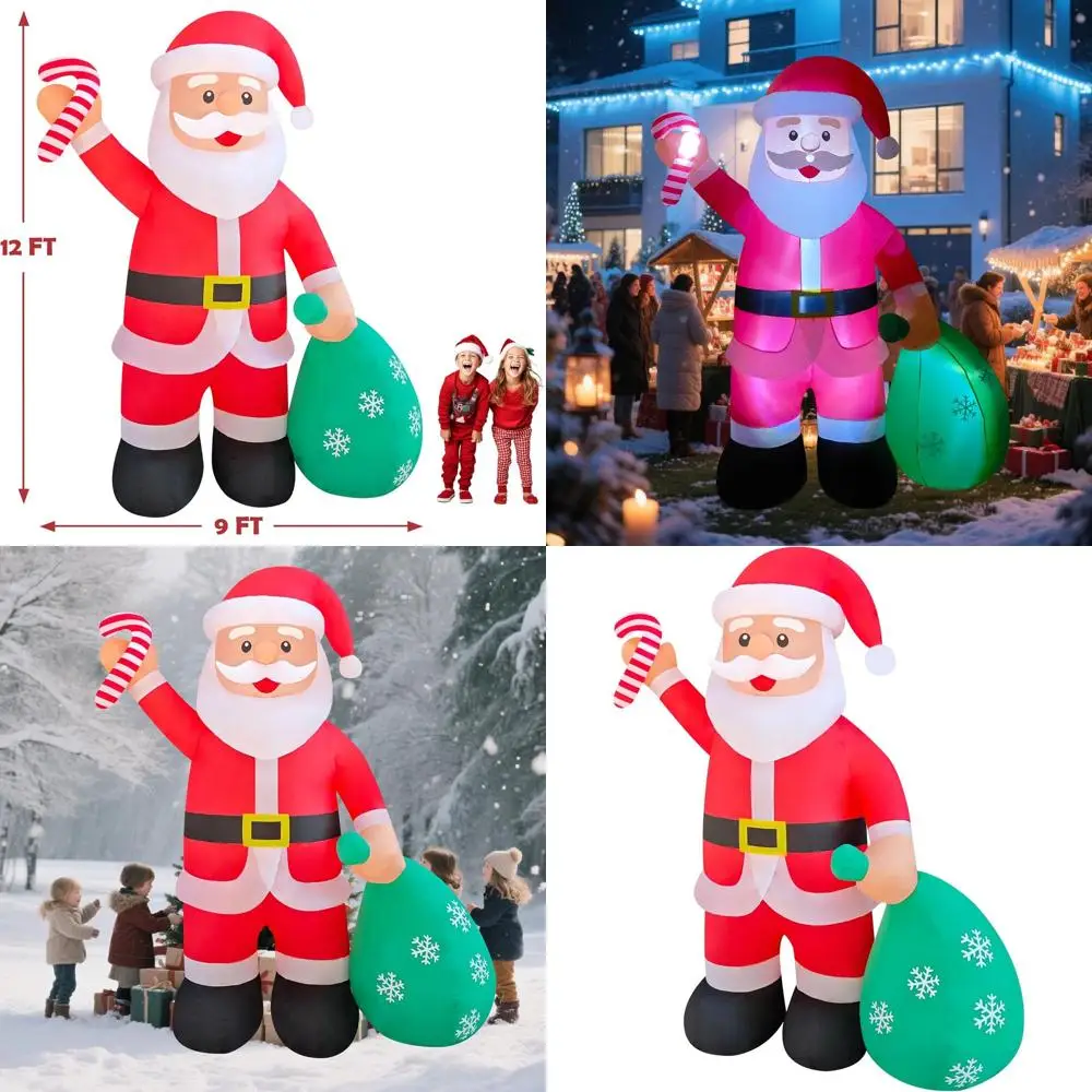 

Giant 12ft Santa with Gift Bag Inflatable Christmas Decoration Outdoor Lawn Yard Garden