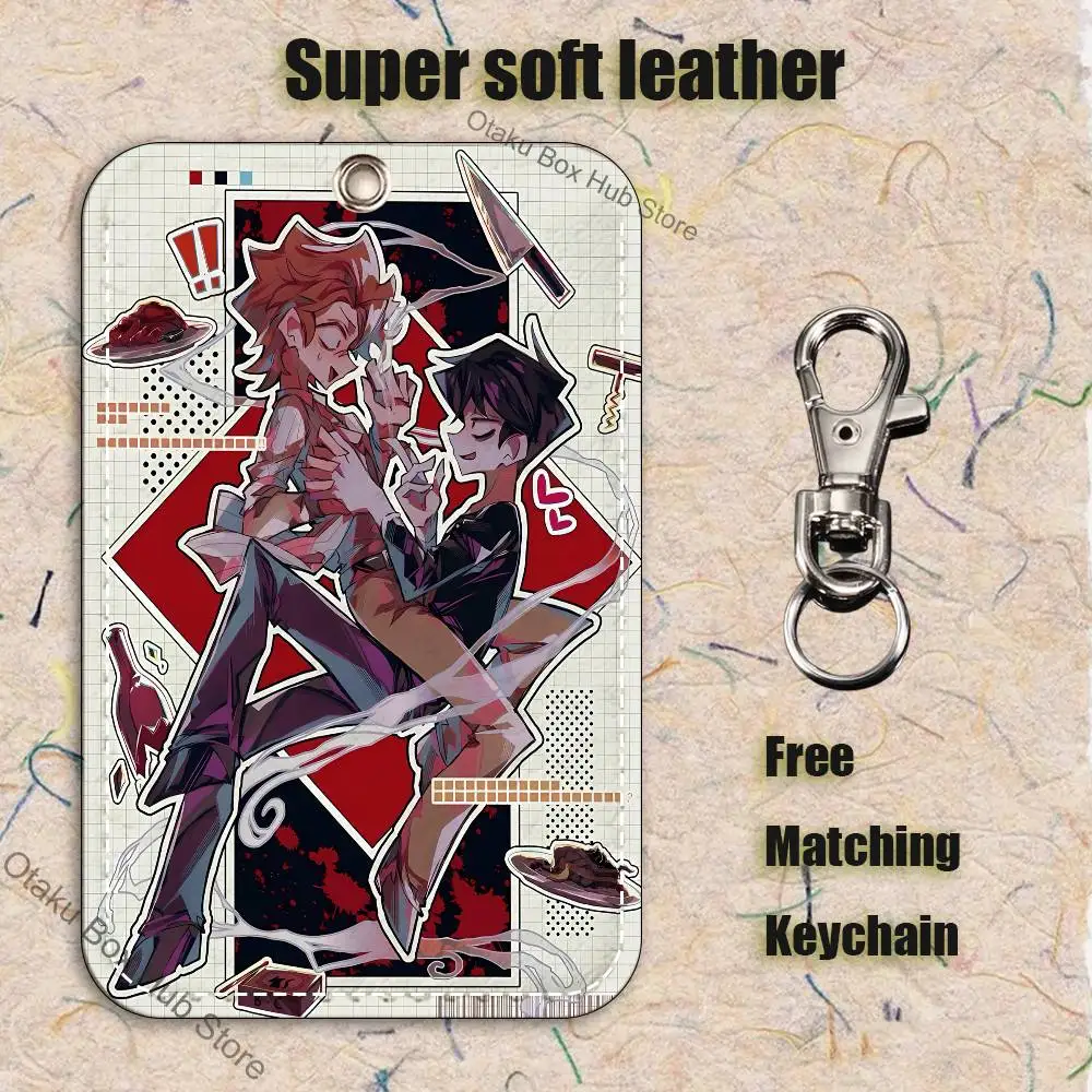 D-Dead P-PlateS Rody Vincent Pattern PU Leather Card Holder Keychain Key Ring Door Lock Access Tags ID Card Case Keychain Card