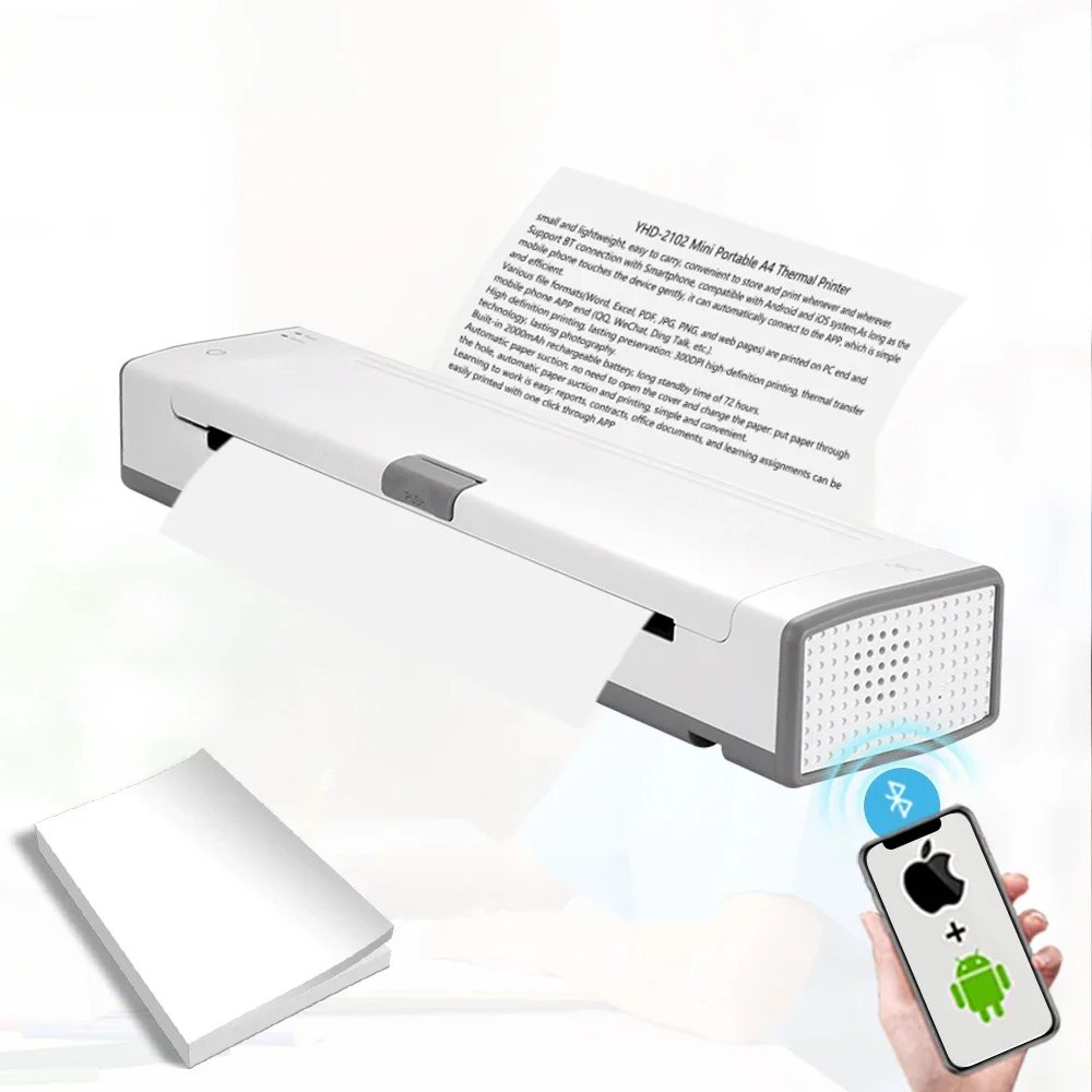 YHD-2102 300Dpi Inktloze Afdrukken Draagbare Thermische Usb Bluetooth Verbinding Draadloze A4 Thermische Ontvangst