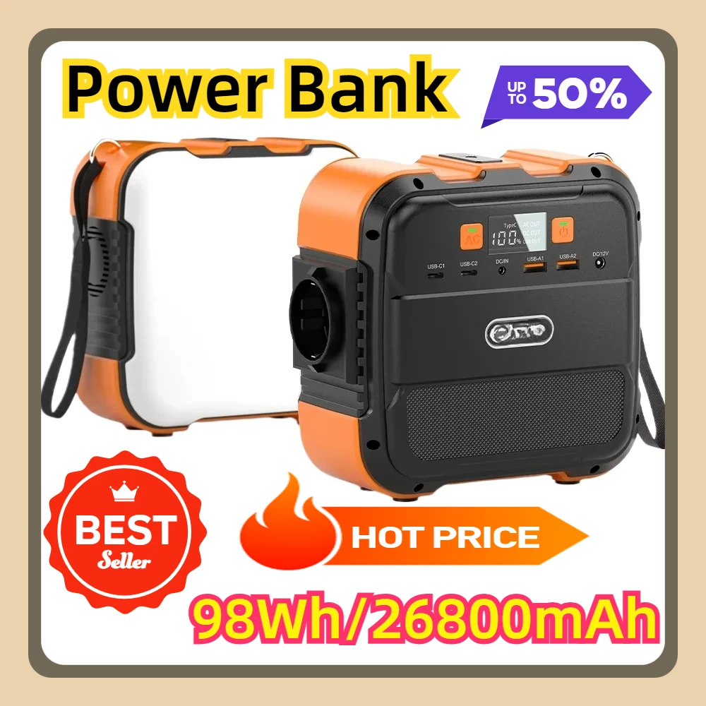 Battery Power Bank Storage Emergency Lighting AC Mobile Power Supply Portable Power Station 98Wh/26800mAh Solar Generators 120W