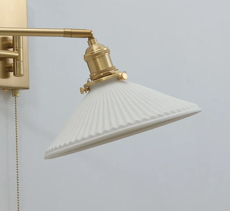IWHD Nordic Modern LED Wall Sconce Left Right Rotate Pull Chain Switch Bedroom Restaurant Bar Beside Lamp Ceramic Stair Light