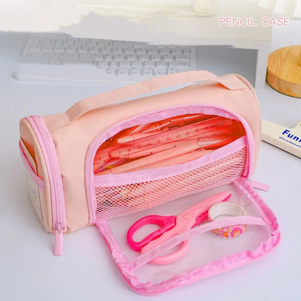 Canvas Transparent Pencil Case Dirt Resistant Multi-functional Large Capacity Pencil Bag Simple Portable Zipper Pencil Case