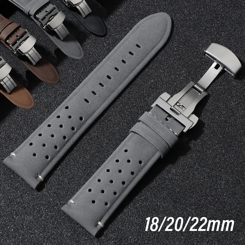 18mm 20mm 22mm Breathable Porous Quick Release Vintage Racing Leather Watch Straps for Seiko for Rolex Watchbands Cowhide Band