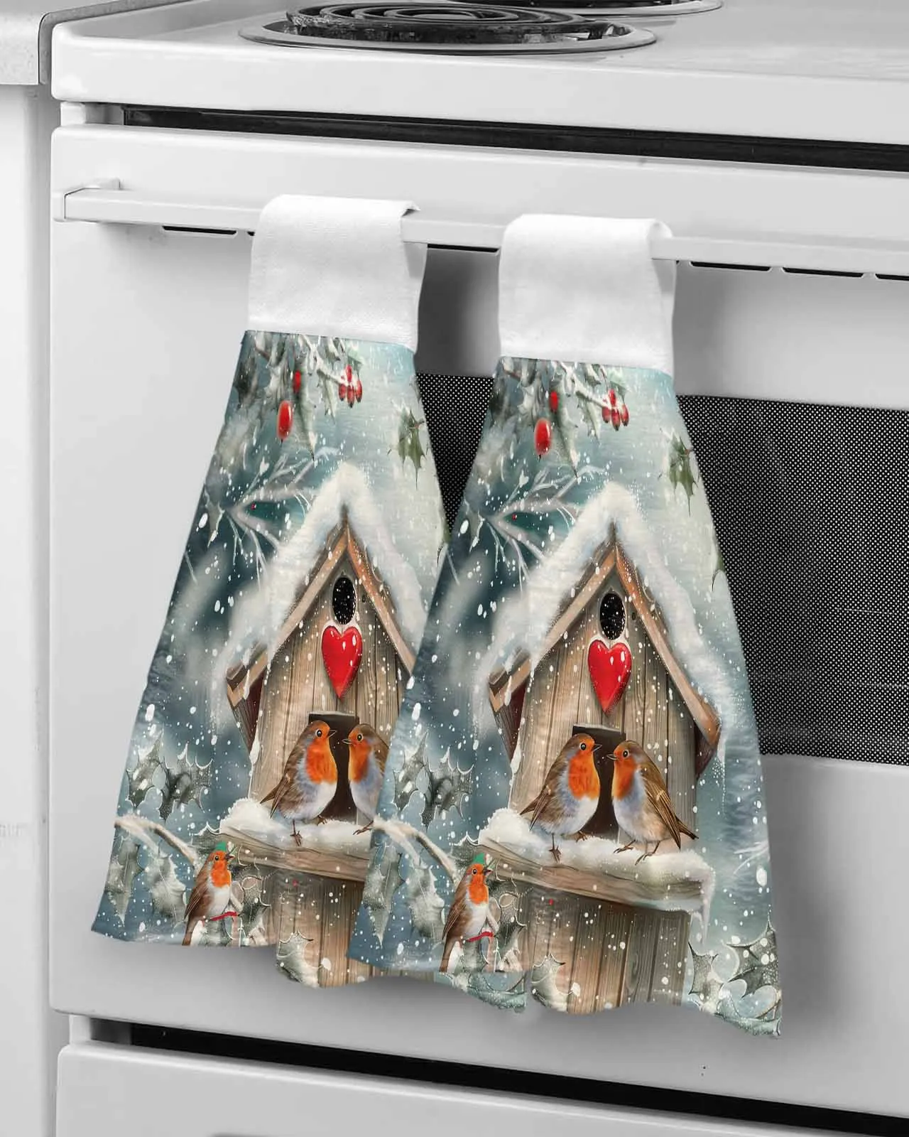 

Winter Christmas Mockingbird Snowflake Wipe Hand Towel Absorbent Hanging Towels Home Kitchen Wipe Dishcloths Bathroom Bath Wipe