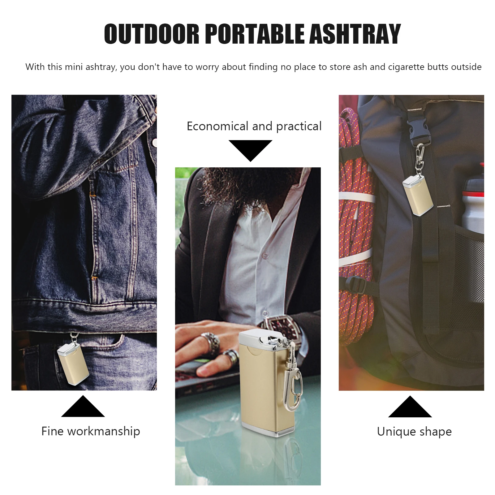 

1pc Creative Portable Ashtray Keychain Metal Design Gentleman Style Eco-Friendly Keyring For Male Outdoor Use