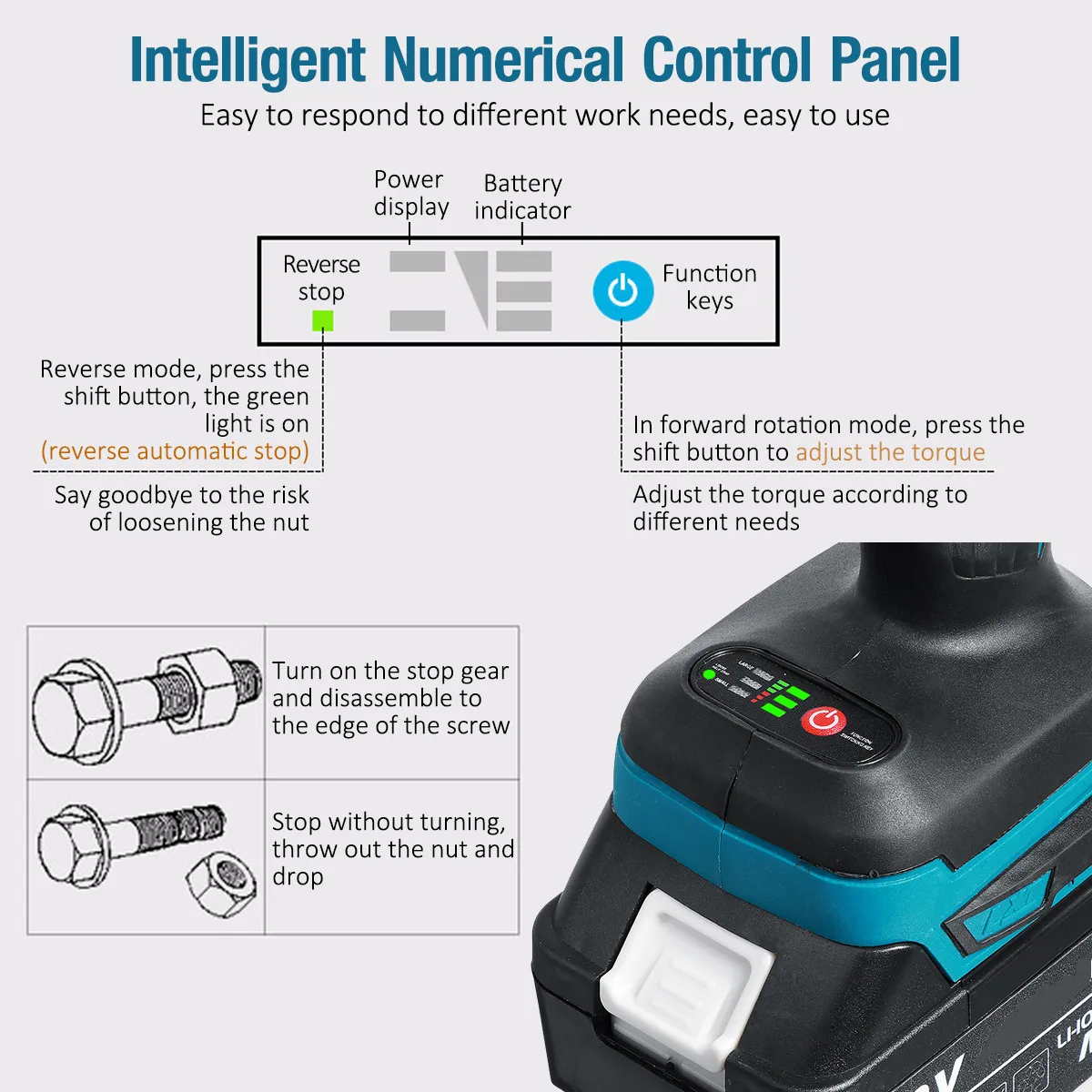 Imagem -04 - Brushless Cordless Electric Impact Wrench Chave de Fenda 12 Wrench Ferramentas Elétricas Compatível para Makita Bateria 18v