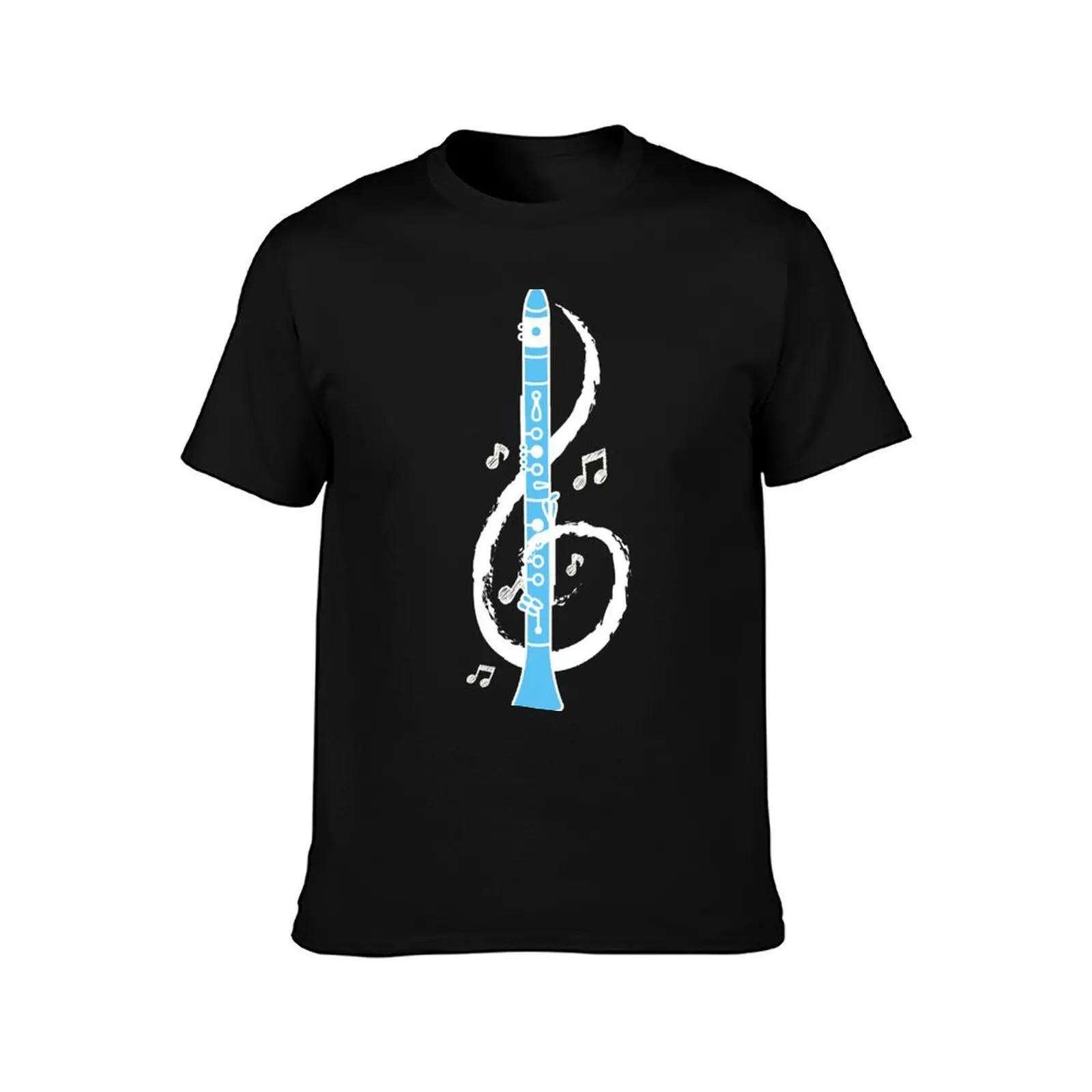 Musical Clarinet Treble Clef T-Shirt, Summer Casual Cotton Tee, Oversized Streetwear Tops, Vintage Graphic Print, 100% Cotton