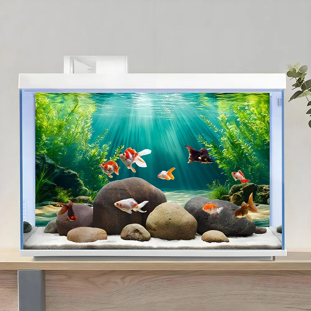 Water Grass Beach, Fish Tank Background Painting, Aquarium Background Painting Sticker, Front Self-Adhesive, Landscape Ornaments