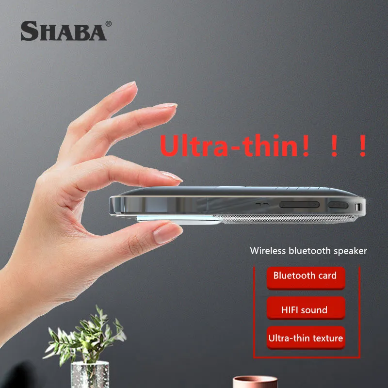 SHABA VS-25 Pocket Ultra-thin Wireless Bluetooth Speaker Outdoor Portable Mini FM Radio LED Light Mobile Phone Stand Super Bass