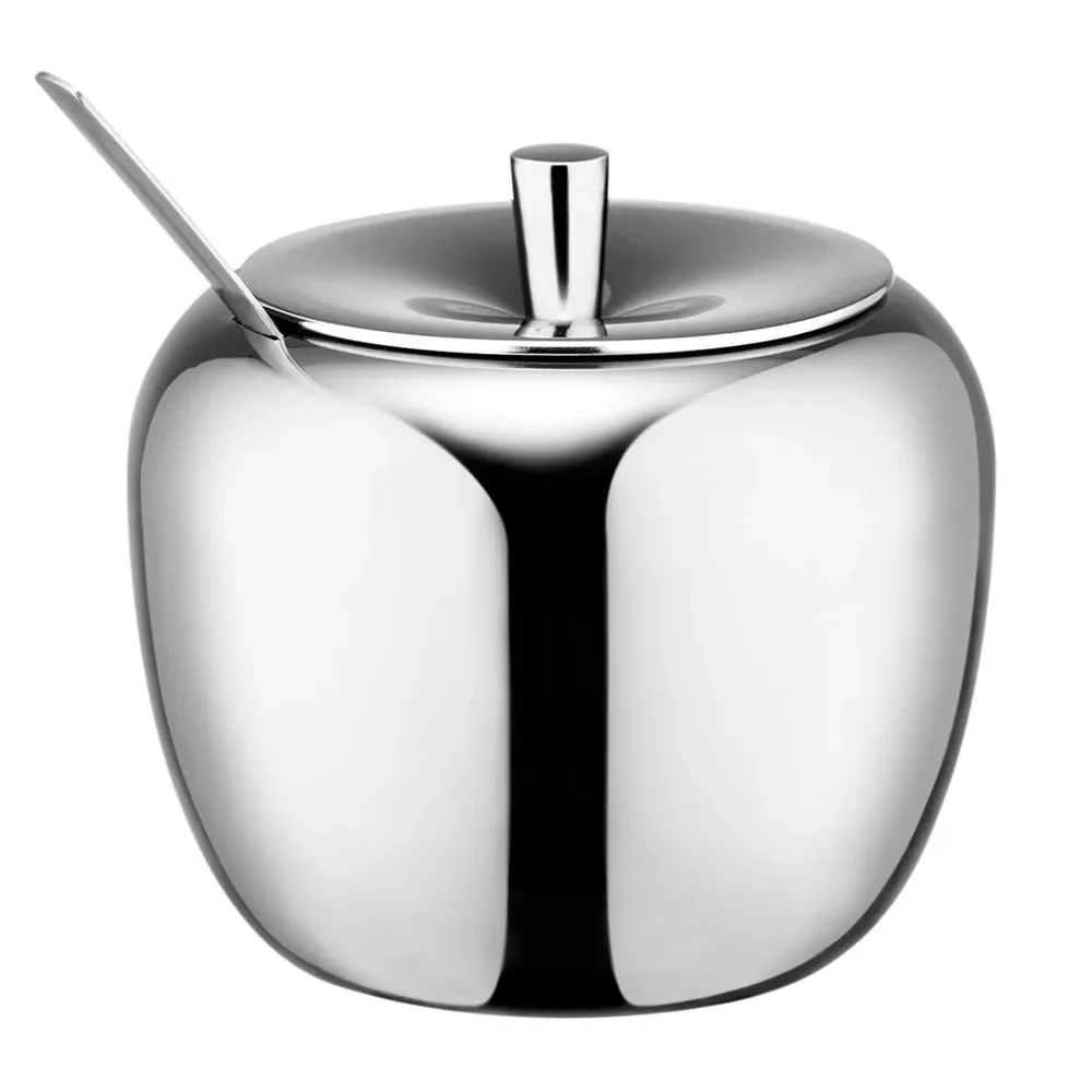 18/8 Stainless Steel Apple Sugar Bowl Seasoning Jar Condiment Pot Spice Container Canister Cruet with Lid and Spoon