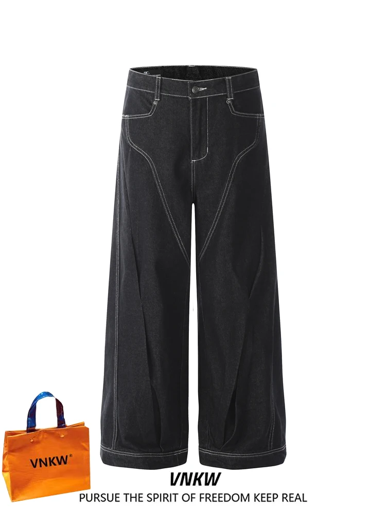 American Style Straight Leg Loose Fit Men's Jeans Black Couple's Clean Fit Pants High Waist Cotton Polyester Blend Casual Wear