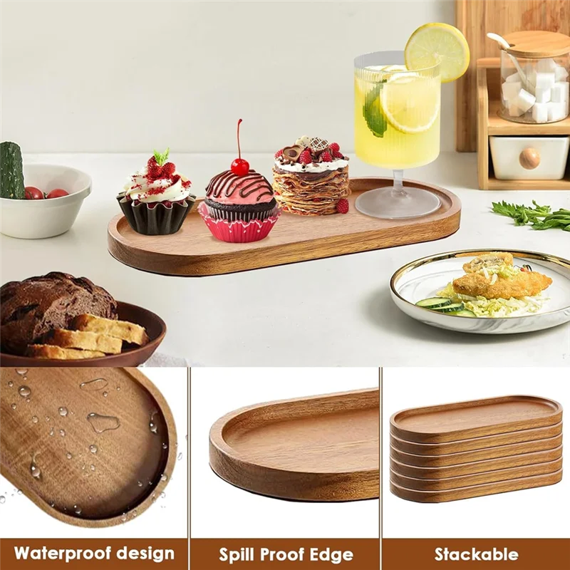 

ABMI-4Pack Wood Serving Trays 11.5X4inch Charcuterie Boards Oval Wooden Plates Wood Serving Platter Cheese Dinner Plates Bulk