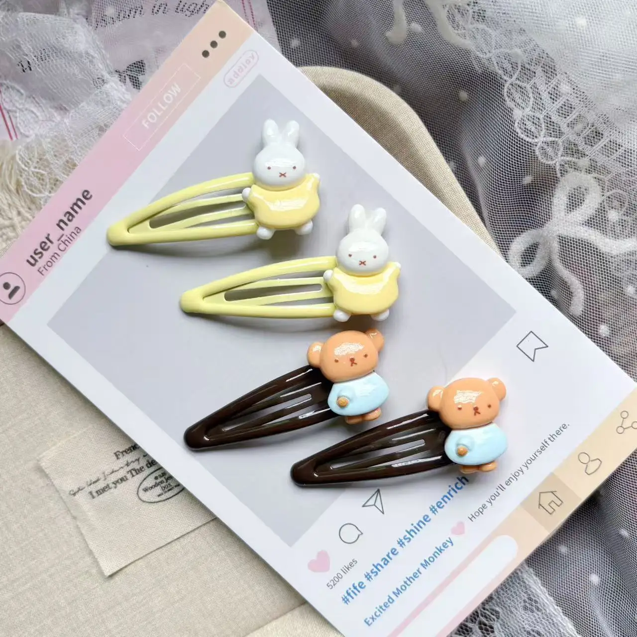 8PCS Cute Miffy Rabbit Bear Hair Clips Cartoon Bunny BB Hairpins Sweet Side Bangs Barrettes Girls Hair Accessories Headwear
