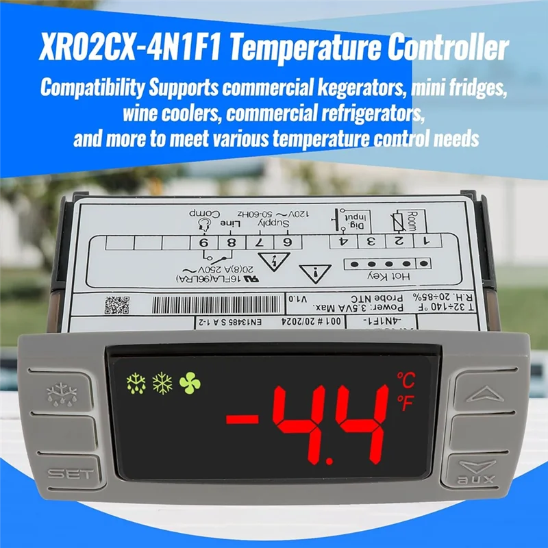 News XR02CX-4N1F1 Universal Temperature Controller Replacement With Sensor Probe For 120V 50-60Hz Commercial Refrigerators