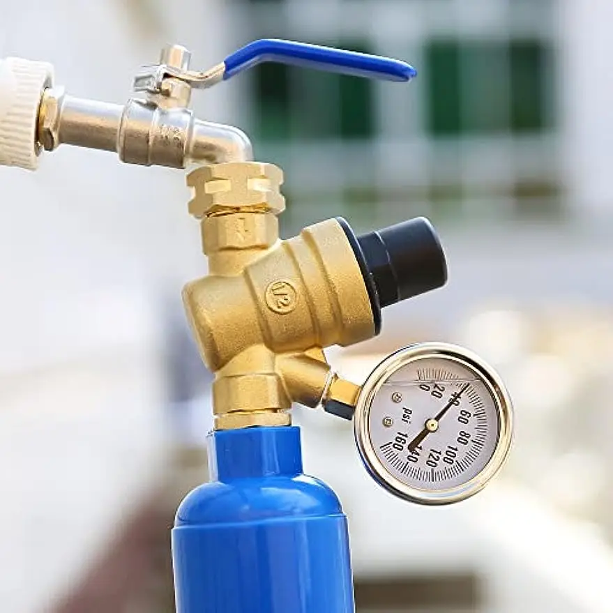 Регулируемый клапан регулятора давления воды RV, редуктор давления воды с манометром и фильтром входного экрана, латунный, без свинца