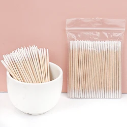 100/300 Pcs Disposable Double-End Ultra-Small Cotton Swab Brush Lint Free Micro Wood Makeup Brushes Eyelash Glue Removing Tools