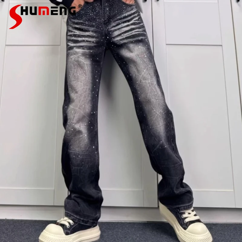 

Мужские джинсы 2026 года: Новинка весенней коллекции, стильный дизайн с камнями, трендовые, уникальные, универсальные, комфортные, прямые, из денима