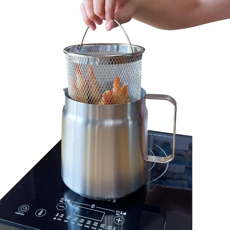 Deep Fryer Pot with Basket and Oil Strainer, 304 Stainless Steel Deep Frying Pot for French Fries, Chicken, or Japanese Tempura