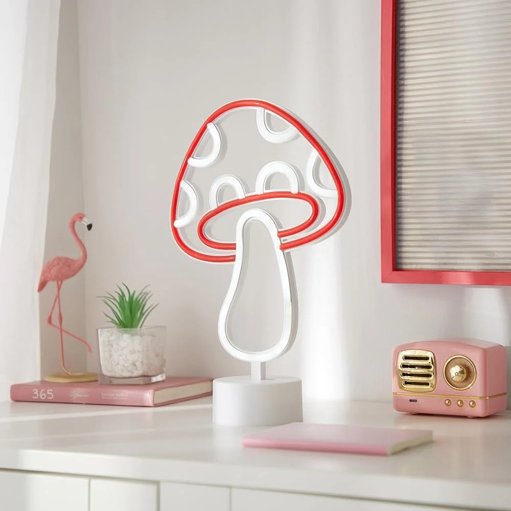 Mushroom LED Neon Table Lamp Battery Operated Unique Design Compact Room Décor Gift Parties Home Bedroom Living Room
