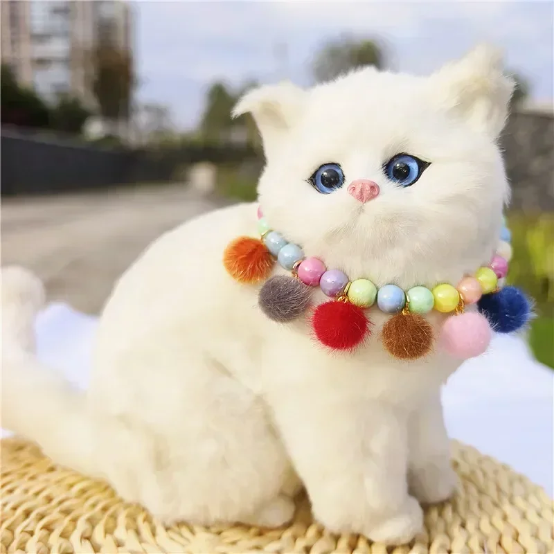 Hot Sale Handmade Fur Ball Pendant Pearl Dog Collar Adjustable Neck Necklace Jewelry Ornament for Puppy dog Cat Petsupplies