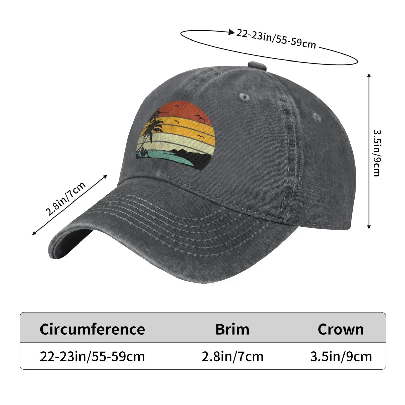 Travel Sea Beach Retro Sunset Baseball Cap for Men Women Vintage Trucker Hat Golf Hats Dad Hat Deep Heather