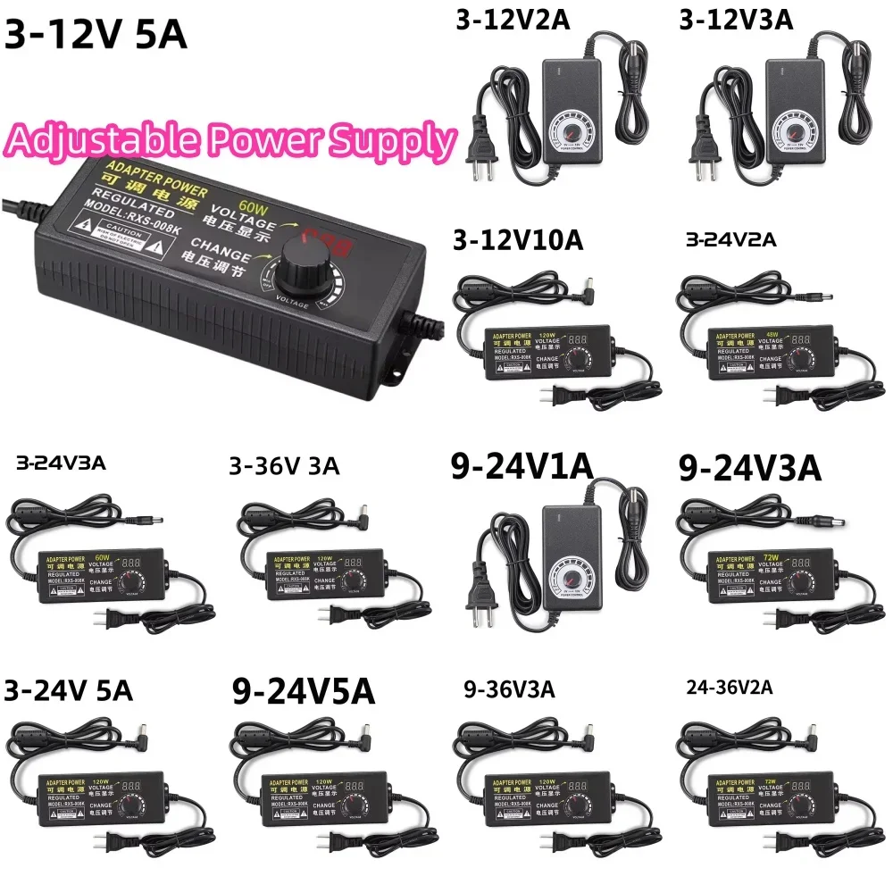 Regulowany zasilacz Uniwersalny zasilacz AC110V-220V na DC 3V 9V 12V 24V 36V z wyświetlaczem Regulowany przełącznik ściemniacza mocy