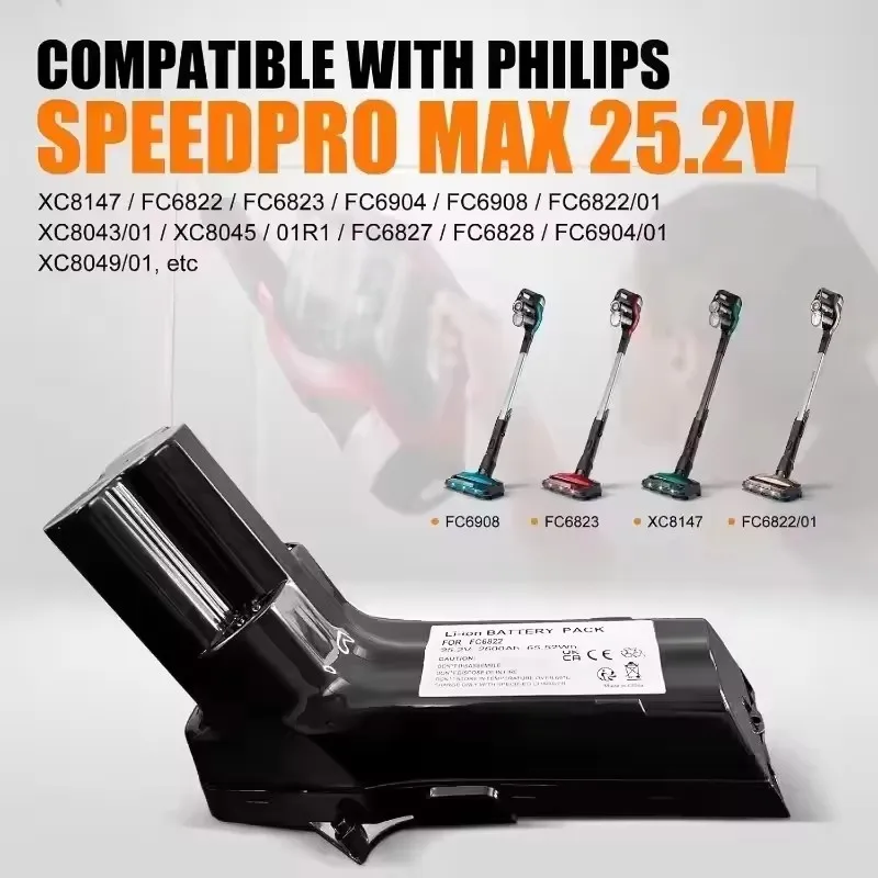 For Philips FC6822, FC6823,FC6826/01,FC6827,FC6828, FC6904 vacuum cleaner battery replacement, 25.2V, multiple capacity options