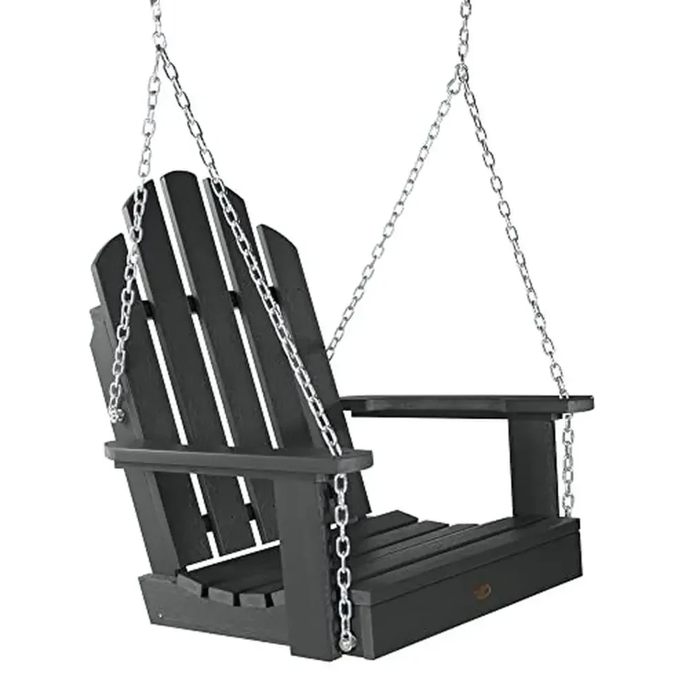 

Westport Adirondack Single Seat Porch Swing Black Recycled Plastic Durable Weather Resistant Swing 1 Person Wide Armrests Easy
