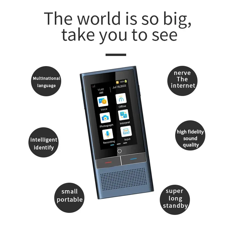 Z6 Traduzione intelligente 117 lingue Schermo IPS da 3,1 pollici Scheda SIM 4G Internet Registrazione di memoria 8G Traduzione fotografica