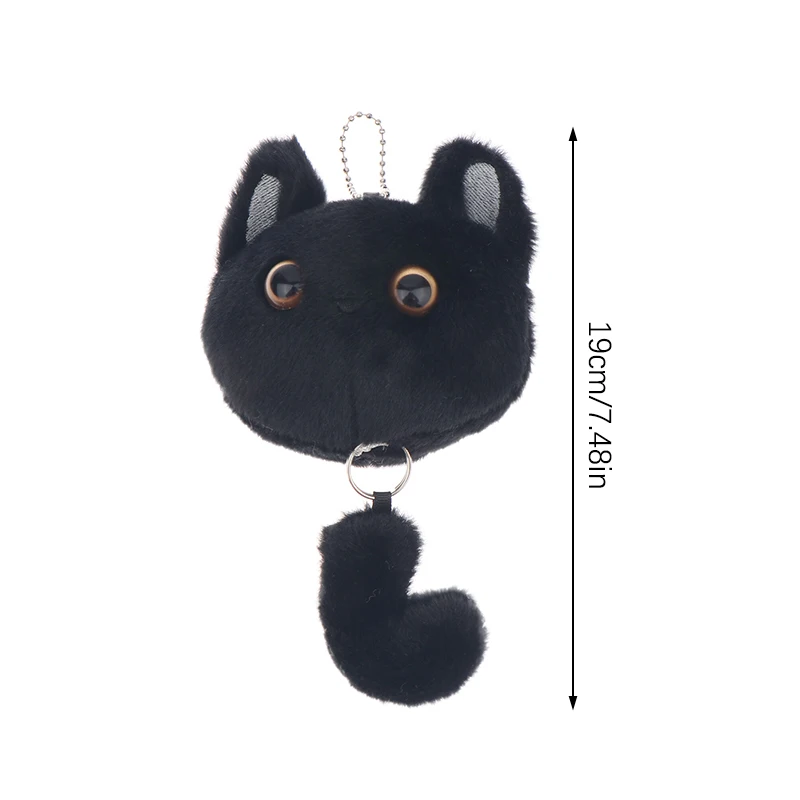 Gato preto dos desenhos animados brinquedo de pelúcia puxar cauda animal gatos macio pelúcia boneca pingente chaveiro do carro mochila saco decoração presente do miúdo