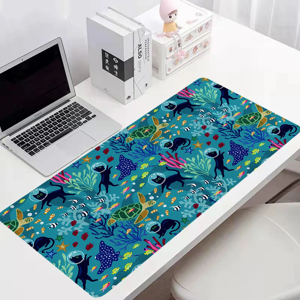 FELINE SEABED EXPLORATION Desk Mat Mause Pad Gaming Setup Accessories Mouse Mats Mousepad Gamer 900x400 Desktops Keyboard Xxl Pc