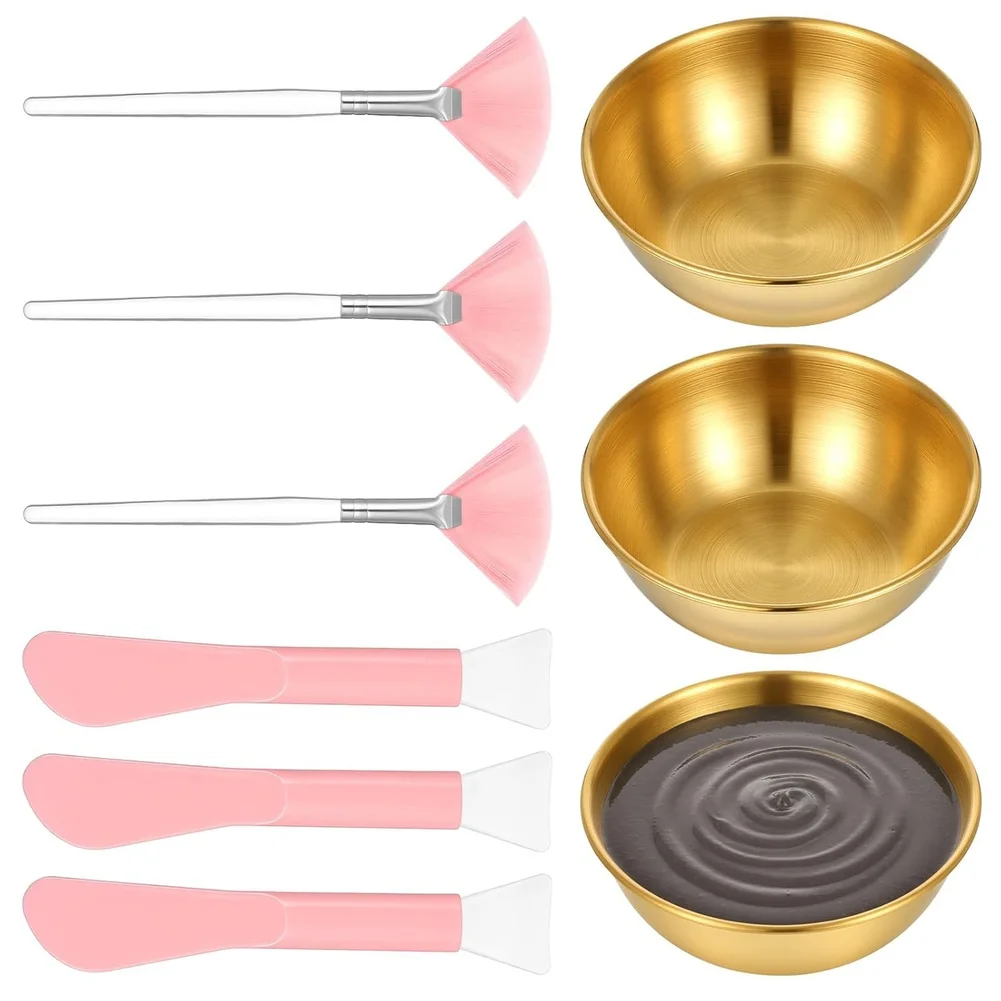 9 Piece Face Mask Application Kit with Stainless Steel Bowls and Gentle Brushes for Smooth Skincare Product Use