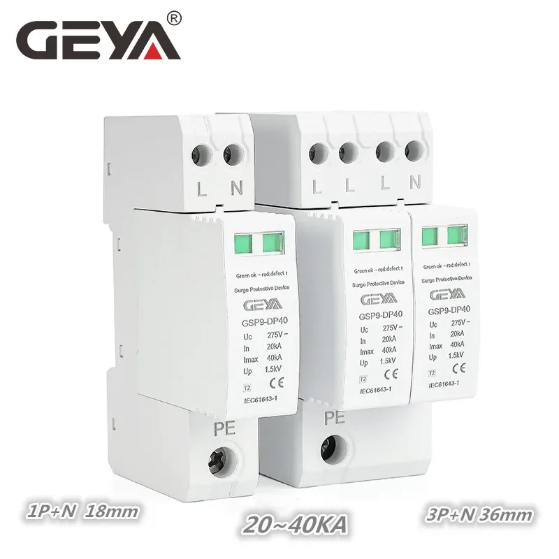 GEYA GSP9 1P+N 18mm SPD 20~40KA Surge Protector Lightning Protection Low-voltage Arrester Device AC275V SPD